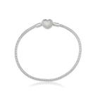 Pulseira Para Berloques Estilo Pandora em Prata 925 Maciça com Fecho de Coração Cravejado Zircônias