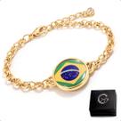 Pulseira Patriota Brasil Copa do Mundo Corrente Dourado 50cm Ouro