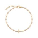 Pulseira Pérola com Cruz Banhado a Ouro