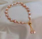 Pulseira Pérola Rose Bola Bolinha Dourada Fecho Detalhes Pulseira Pérola Rose Bola Bolinha Dourada Fecho Detalhes