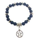 Pulseira pingente Pentagrama Preta cristal cor grafite e silicone