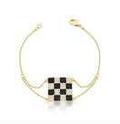 Pulseira pingente quadrado xadrez banhado a ouro