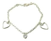 Pulseira Pingentes Corações Prata Legitima 925