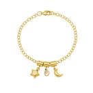 Pulseira Pingentes Estrela, Ponto de luz e Lua - Banhada Em Ouro 18k Pulseira Pingentes Estrela, Ponto de luz e Lua - Banhada Em Ouro 18k