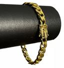 Pulseira Pitbull 10mm Fecho Nossa Senhora Banhado A Ouro 18k