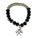 Pulseira Pomba Gira Luxo Ajustável Preta e Prata De Cristal
