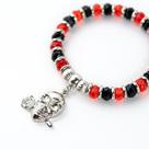 Pulseira Pomba Gira Rosa Caveira Preta Vm Cristal e Silicone