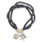 Pulseira Pomba gira x Exú grafite tripla penduricalhos cristal e silicone