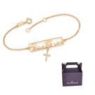 Pulseira Porque Ele Vive e Cruz com Zircônia Rommanel 552176