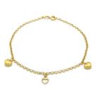 Pulseira Portuguesa Em Ouro 18k com Berloques Pingentes Corações Bracelete Elo Português Feminina