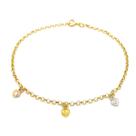 Pulseira Portuguesa Em Ouro 18k com Corações Amarelo Branco Rosé Berloques Pingentes Bracelete Elo Português Feminina