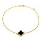 Pulseira Portuguesa Em Ouro 18k Com Trevo Onix Natural Pingente 4 Folhas Bracelete Elo Português Feminina