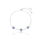 Pulseira Prata 925 Olho Grego 6mm com Zircônia e Safira - Banhado a Ródio