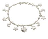 Pulseira Prata Berloques Estrelas Sol Lua Delicada 19,5cm Prateado 5 Cm 19.5 Cm