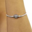 Pulseira Prata Coração cravejado Berloques (18cm)