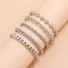 Pulseira Prateada 5 Peças Conjunto Correntes