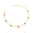 Pulseira Quadradinhos Colors e Borboletas Banhada a Ouro Pulseira Quadradinhos Colors e Borboletas Banhada a Ouro