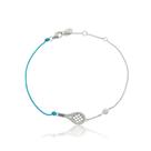 Pulseira Raquete De Tênis Cravejada E Fio Azul Prata Com Ródio