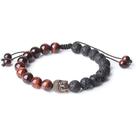 Pulseira Red Tiger Eye e Lava Stone Buddha Head para homens