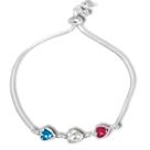 Pulseira Regulavel Coração Cristal Colorido Banhada a Prata Semijoia