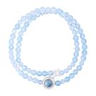 Pulseira S925 em prata esterlina de dupla camada água-marinha para mulheres Pulseira S925 em prata esterlina de dupla camada água-marinha para mulheres