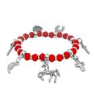 Pulseira São Jorge Vermelha Ajustável Detalhes pratas
