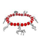 Pulseira São Jorge Vermelha Ajustável Detalhes pratas
