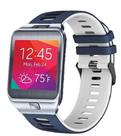 Pulseira Silicone Esportiva Para Smartwatch Gear 2 R380 Cor Azul Marinho Com Branco