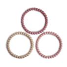 Pulseira Teether Mushie Pearl, pacote com 3 unidades, linho, rosa peônia