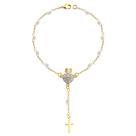 Pulseira Terço Com Pérolas E Coração Folheado A Ouro Pulseira Terço Com Pérolas E Coração Folheado A Ouro