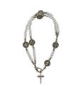 Pulseira Terço Contas Pretas / Cinza e Branco 0.5cm Crucifixo 7.5cm