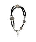 Pulseira Terço Contas Pretas / Cinza e Branco 0.5cm Crucifixo 7.5cm
