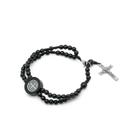 Pulseira Terço Medalha e Cruz de São Bento Madeira Preta