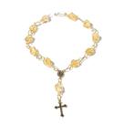 Pulseira Terço Pedra Citrino Rolado Na Gaiola Dourado