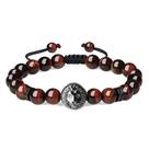 Pulseira Tiger Eye Stone com cabeça de leão prateada para homens e mulheres