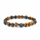 Pulseira Tiger Eye Stone com miçangas de lava e hematita de 18 cm