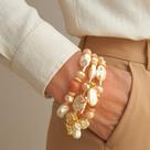 Pulseira Três Voltas em Cristais e Gold Stone - Acessório Feminino Artesanal