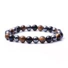 Pulseira Tripla Proteção Hematita Ônix Olho de Tigre 8mm Pedra Natural Unisex