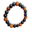 Pulseira TRIPLA PROTEÇÃO: Olho de Tigre,Turmalina Negra, Ônix matte contas 8 mm intercaladas (silicone)