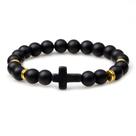 Pulseira Volcanic Rock Beaded com pingente cruzado, preta fosca