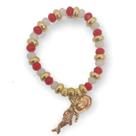 Pulseira Zé Pelintra dourada chapéu cristal vermelho e branco com silicone e pingente