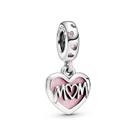 Pulseiras Charm Pandora Mom Script Heart Dangle for Moments
