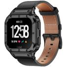 Pulseiras de Couro para Fitbit Versa com Estojo de Aço Inoxidável