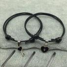 Pulseiras HUOGUO Couple Alloy Key Heart Lock, corda feita à mão