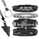 Pulseiras Masculinas Ajustáveis Kit C/4 LEÃO PRETO + 2 Colares Flecha Negra Dragão Premium