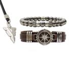 Pulseiras Masculinas Couro BÚSSOLA MARROM Kit 2 Colar Ponta de Flecha Lindos