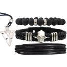 Pulseiras Masculinas Couro Caveira Prata Kit C / 03 + Colar Ponta de Flecha