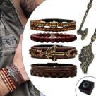 Pulseiras Masculinas Kit C/04 Leão Marrom + 2 Colares Machado Asas Top+