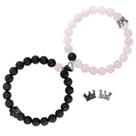 Pulseiras para casais Ymeeaa King & Queen Crown em quartzo preto e rosa