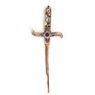 Punhal Metal Cobre Envelhecido Com Pedras Lilás e Strass